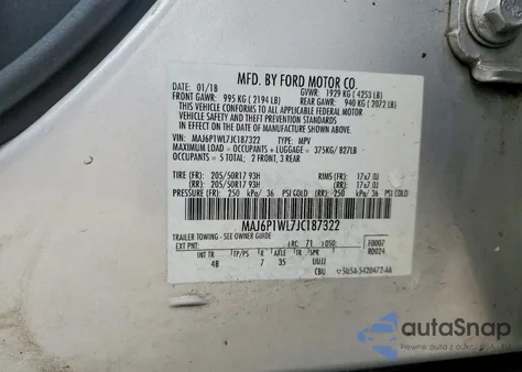 2018 Ford Ecosport Titanium z USA, uszkodzony, nr VIN MAJ6P1WL7JC187322